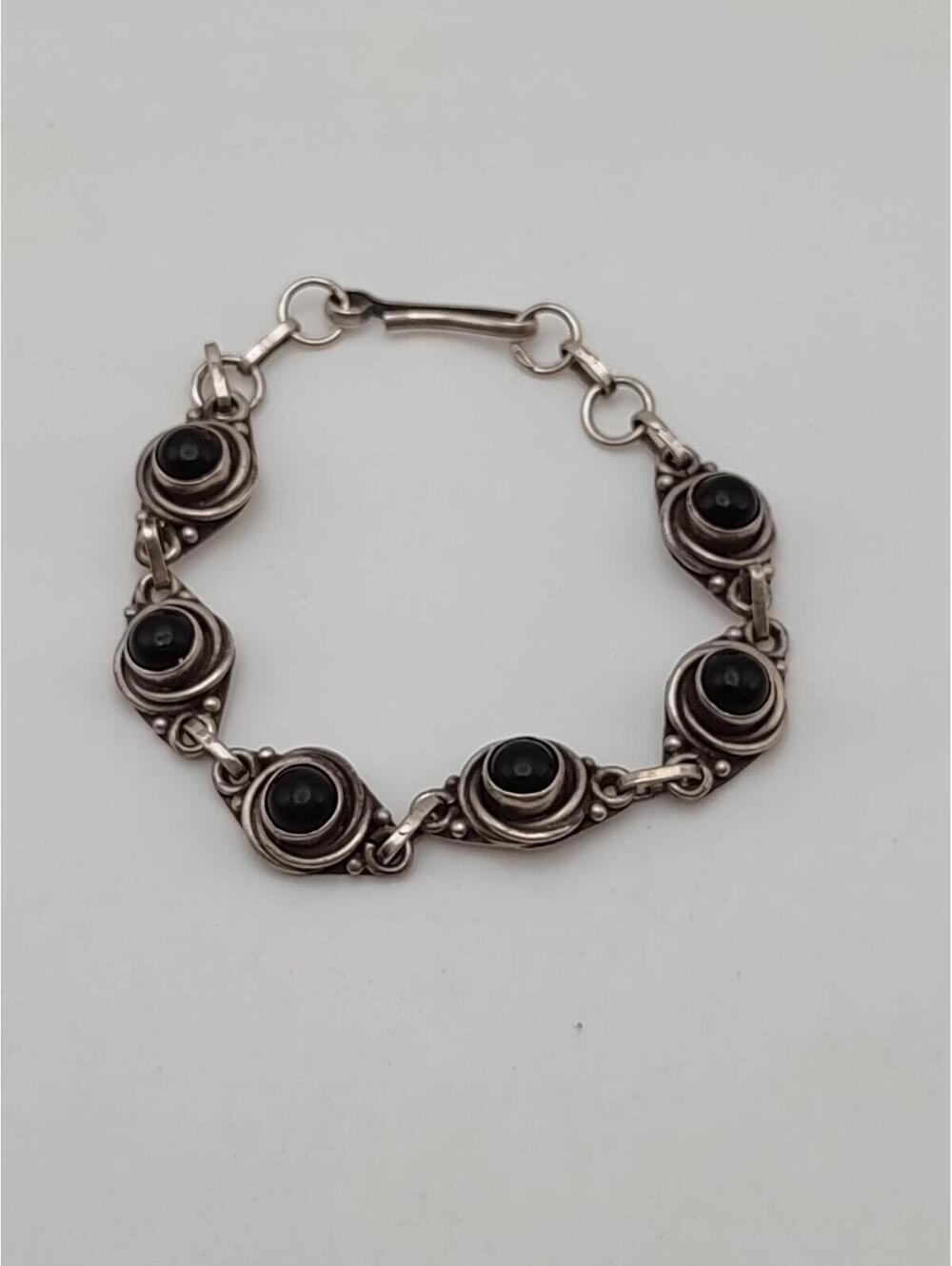 Sterling Silver Black Onyx Link Bracelet 7.5” 15.8g